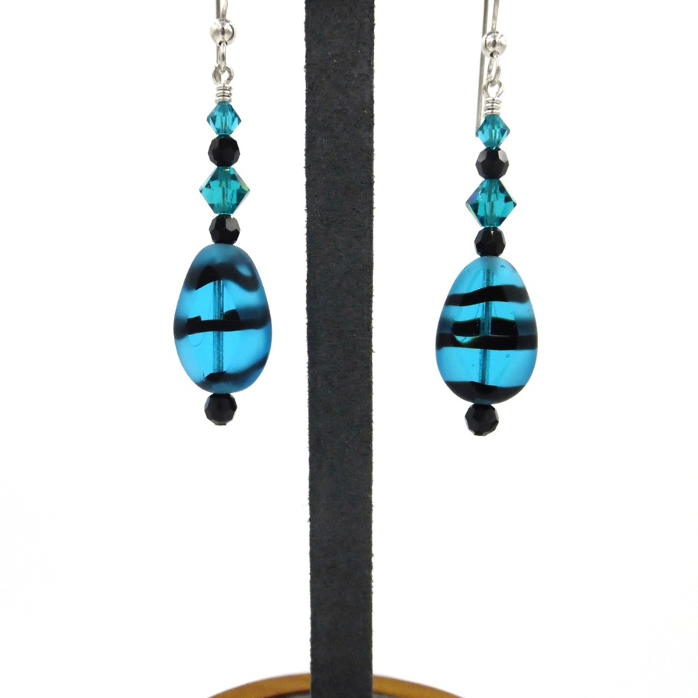 Pretty Turquoise Czech Glass & Swarovski Crystal E